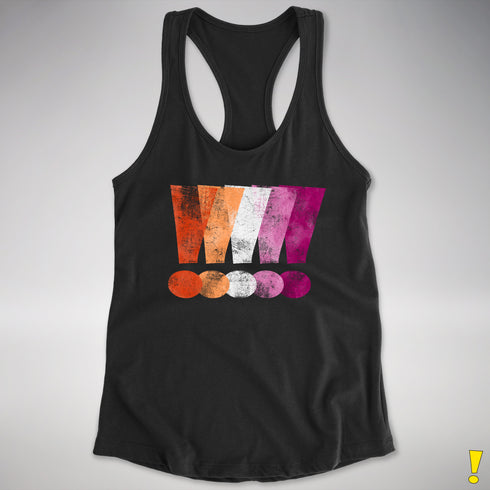 Distressed Lesbian Pride Graphic Exclamation Points Women's Racerback - Black